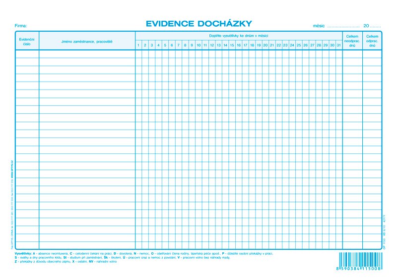 Optys Evidence docházky A4