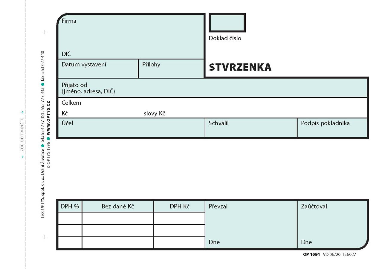 Optys Příjmový doklad A6, samopropisovací, 2 x 50 listů