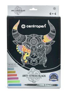 Černé antistresové omalovánky Centropen 9390, 4 kusy + 6 metalických popiso