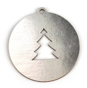 Dřevěná vánoční baňka, stromek, stříbrné lamino