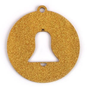 Dřevěná vánoční baňka zvonek, zlatý glitr