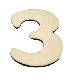 Dřevěný výřez číslice 3, 3,5 x 4 cm