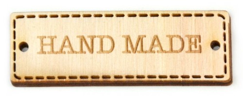 Dřevěný výřez visačka HAND MADE, 6 x 2 cm