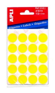 Etikety ve tvaru kolečka, 19 mm, 100 ks, žluté