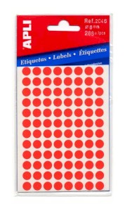 Etikety ve tvaru kolečka, 8 mm, 288 ks, červené