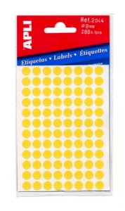 Etikety ve tvaru kolečka, 8 mm, 288 ks, žluté