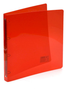 Pořadač A4, 4.kr., polypropylen, průhledný, červený