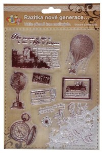 Razítka 14 x 18 cm, motiv mapa, globus, balon