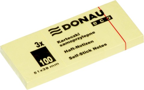 Samolepicí bloček EKO, 51 x 38 mm, 100 listů, v balení 3 ks, žlutý