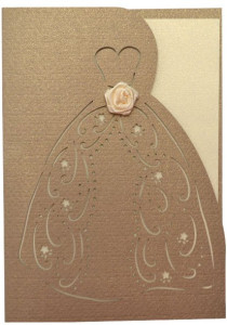 Svatební přání, šaty hnědokrémová, 10 x 14 cm