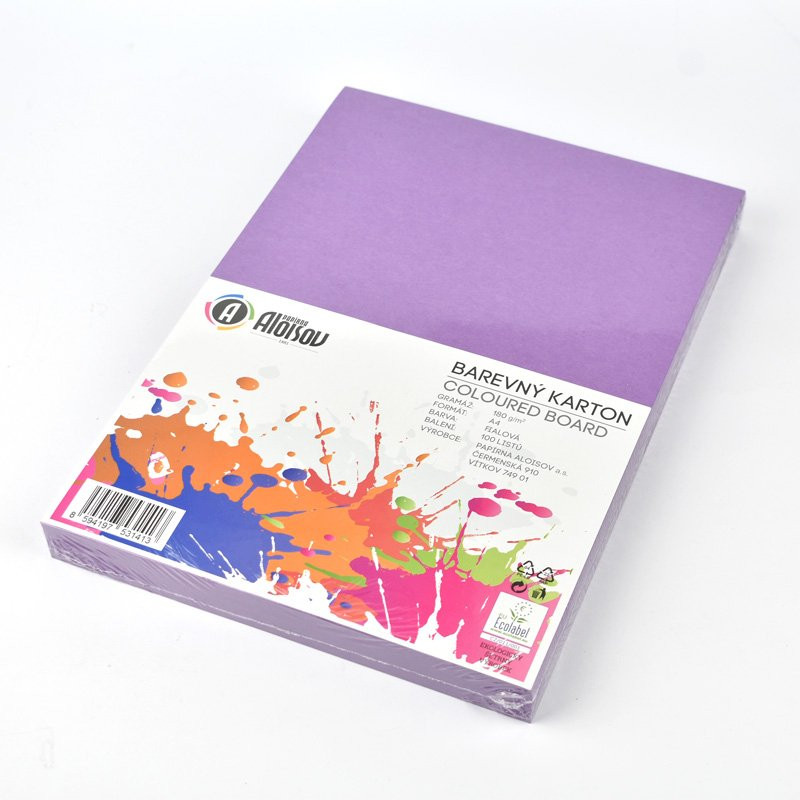 Barevný karton A4/ 100 ks, 180g, fialový
