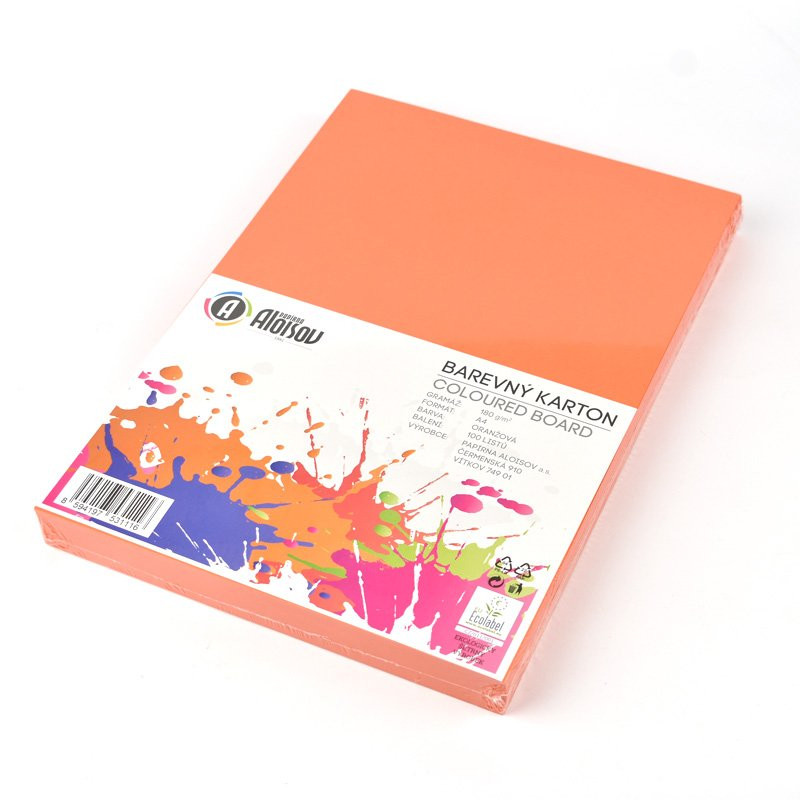 Barevný karton A4/ 100 ks, 180g, oranžový