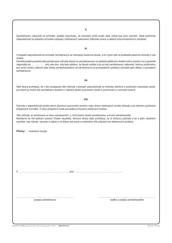 Dohoda o hmotné zodpovědnosti A4 - 1