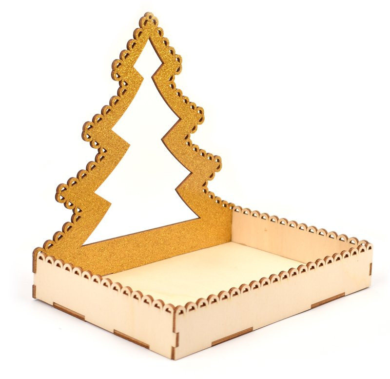 Dřevěná krabička, stromek zlatý - 1