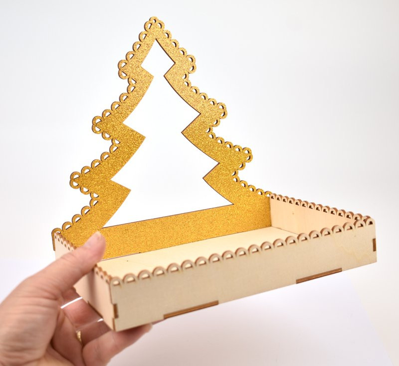 Dřevěná krabička, stromek zlatý - 4