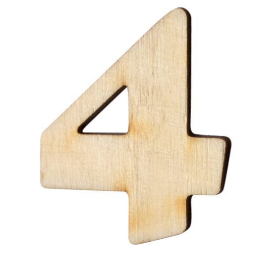 Dřevěný výřez číslice 4, 3,5 x 4 cm,