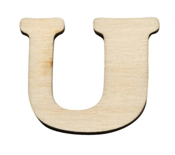 Dřevěný výřez písmeno U, 4,5 x 4 cm