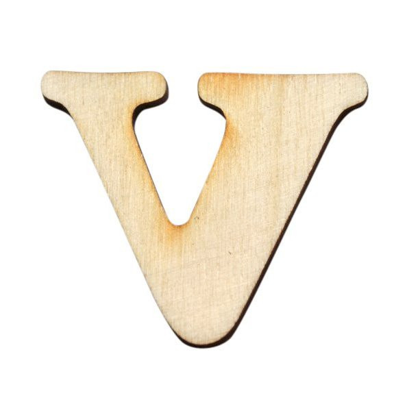 Dřevěný výřez písmeno V, 5 x 4 cm