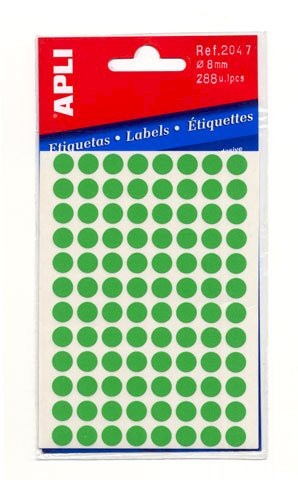 Etikety ve tvaru  kolečka, 8 mm, 288 ks, zelené
