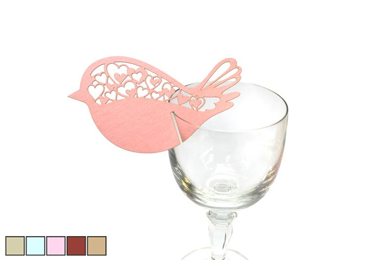 Jmenovka na sklenici Ptáčci, 5 ks, perleťová růžová, 9,5 x 5,5 cm