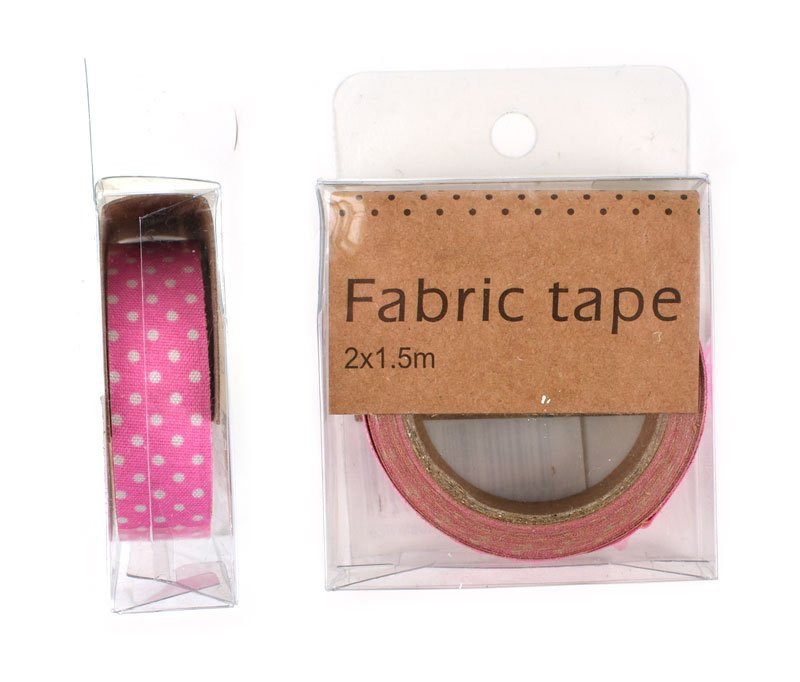 Lepicí páska, textil, růžová s puntíky, 1,5 cm, 2 m