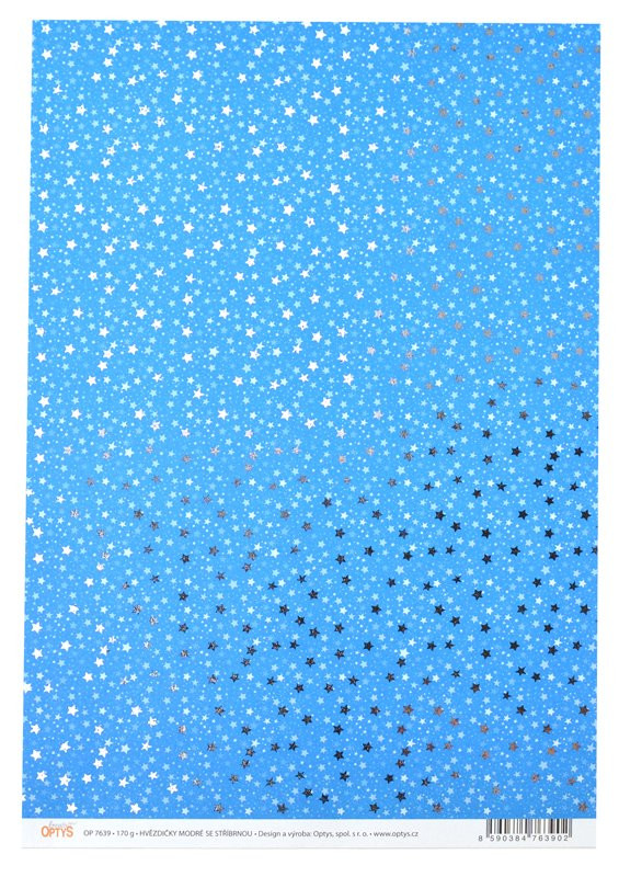 Papír A4, hvězdičky modré se stříbrnou, 170g - jednostranné