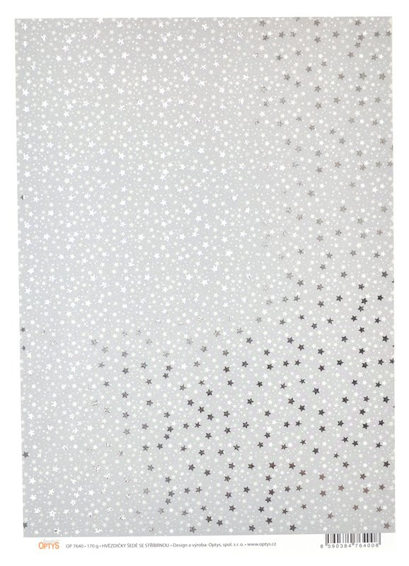 Papír A4, hvězdičky šedé se stříbrnou, 170g - jednostranné