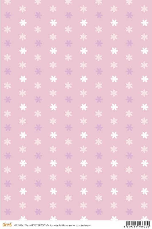 Papír A4, květiny, růžový, jednostranný, 170g