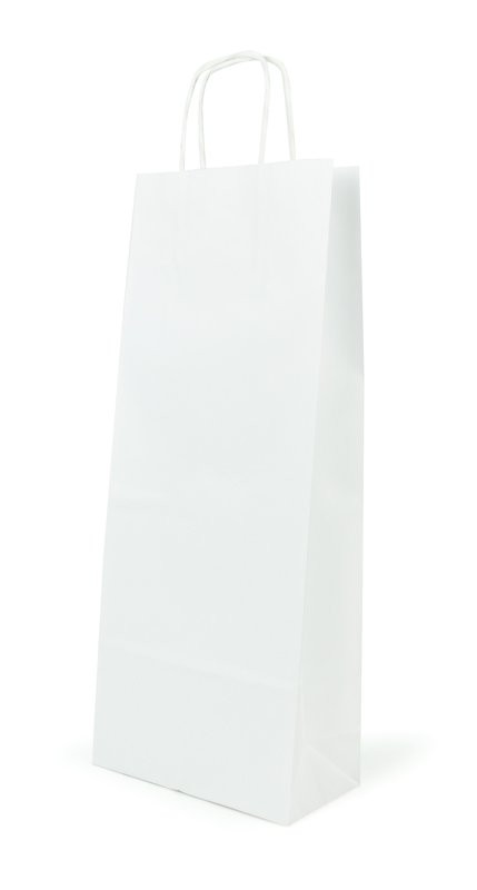 Papírová taška na láhev, bílá, 39 x 16 x 8 cm