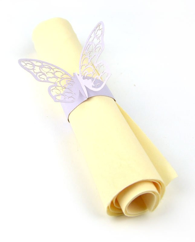 Papírový kroužek na ubrousek Motýl, 5 ks, perleťový lila - 1