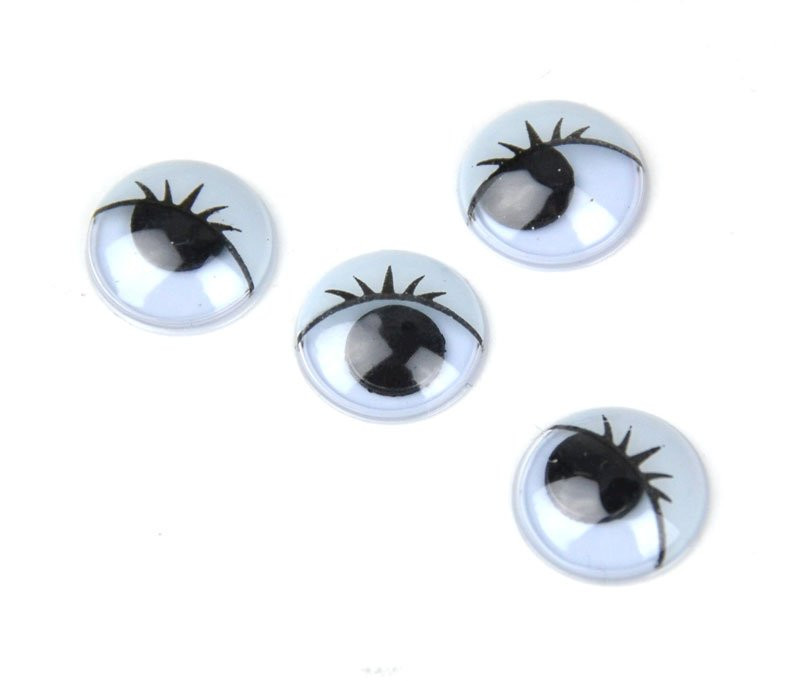 Pohyblivé oči k nalepení, kulaté s řasou, 12 mm, v balení 4 ks