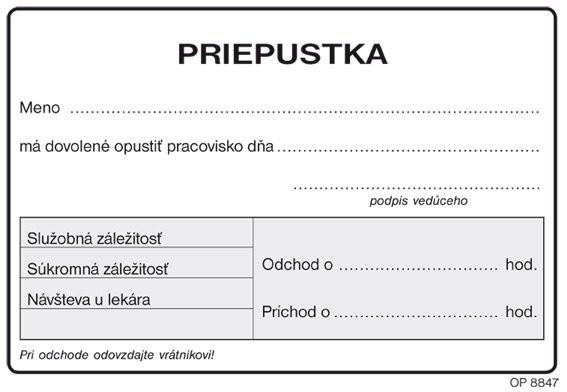 Priepustka A7, 100 listov, Slovensko