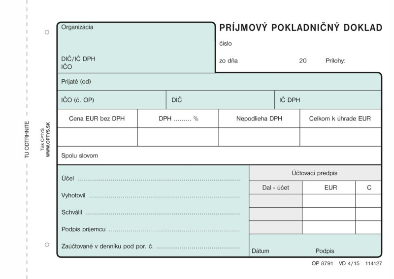 Príjmový pokladničný doklad A6, samoprepis, 100 listov, Slovensko - 1