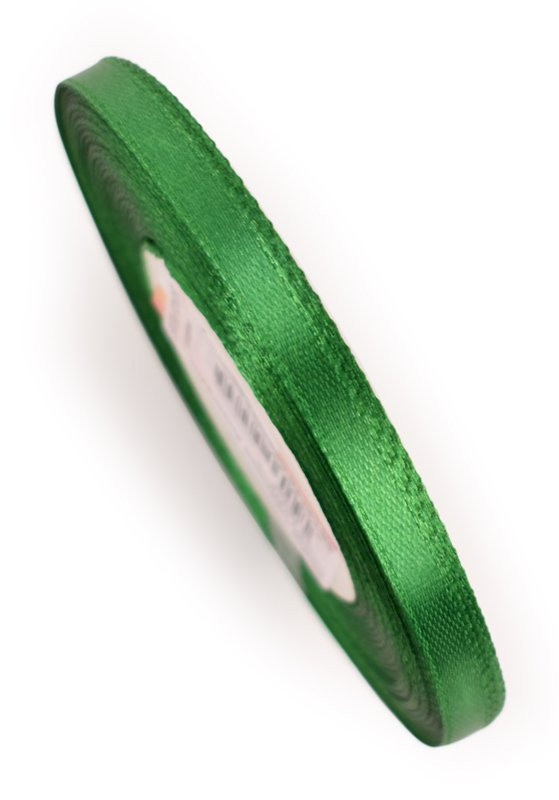 Stuha saténová 6 mm, tmavě zelená, 32 m