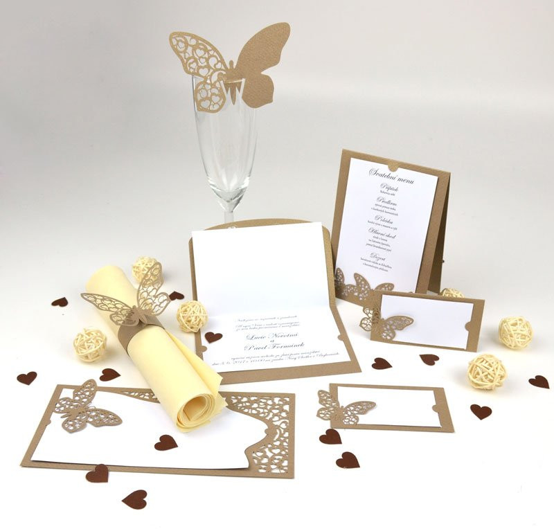 Svatební oznámení Motýl, perleťové zlatohnědé - 2