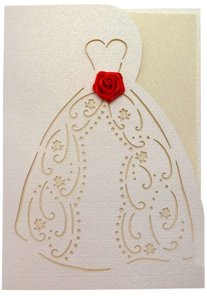 Svatební oznámení šaty bílokrémová,  10 x 14 cm