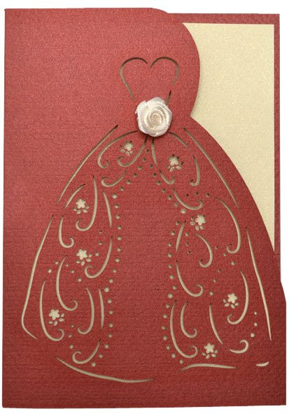 Svatební přání, šaty červenokrémová, 10 x 14 cm