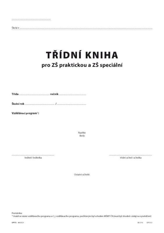 Třídní kniha pro ZŠ praktickou a ZŠ speciální, sešit A4, 48 str. - 2