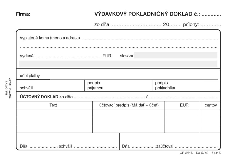 Výdavkový doklad A6, samoprepis, 50 listov, Slovensko - 1