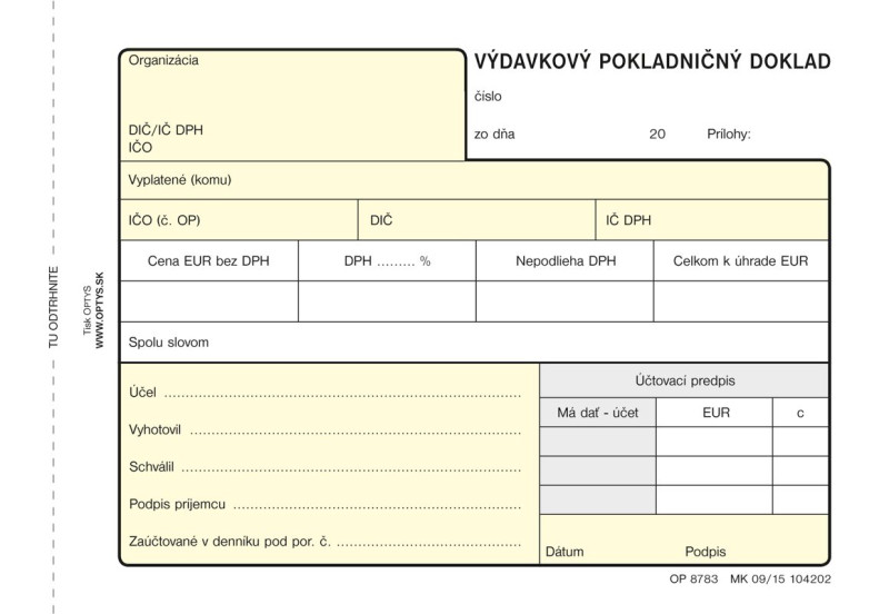 Výdavkový pokladničný doklad A6, samoprepis, 100 listov, Slovensko - 1
