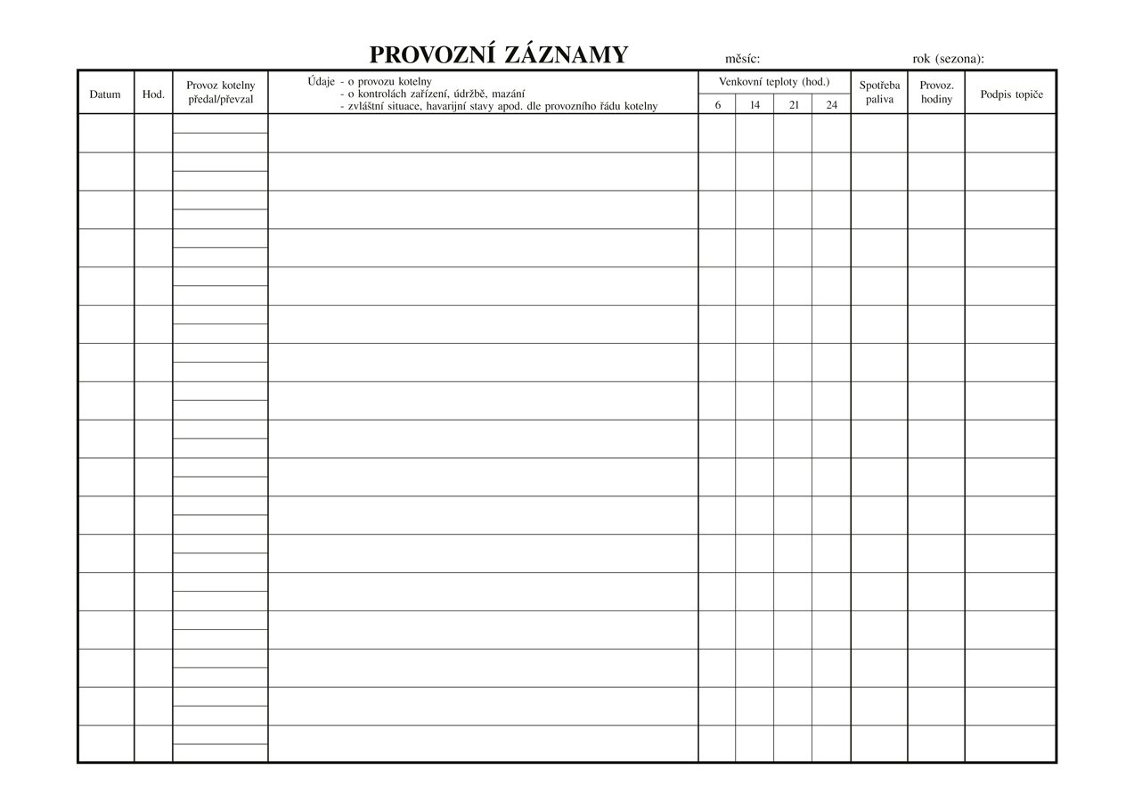 Optys Provozní deník nízkotlaké kotelny A4