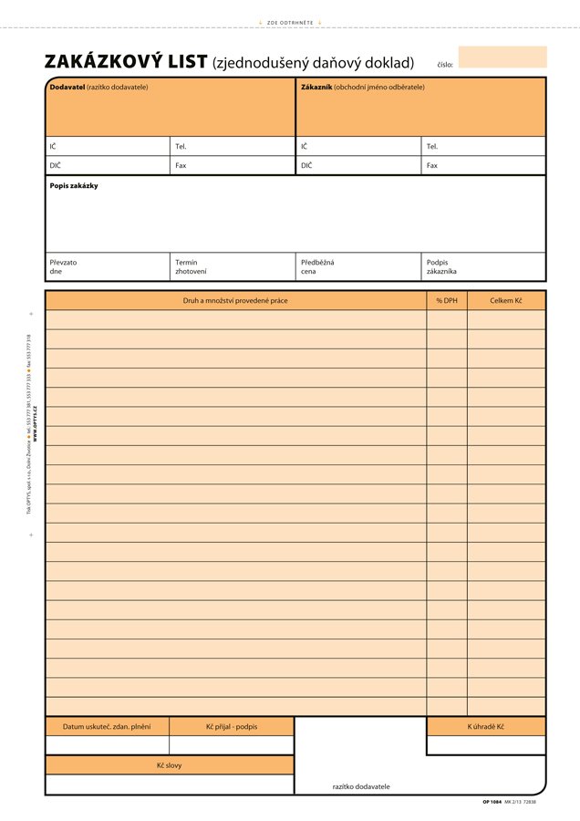 Optys Zakázkový list A4, samopropisovací, 100 listů