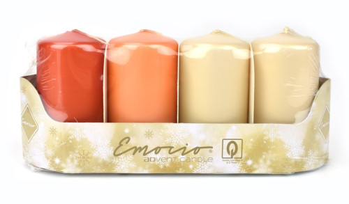 Adventní svíčky Emocio, oranžové metal mat, 4 x 7,5 cm, 4 ks