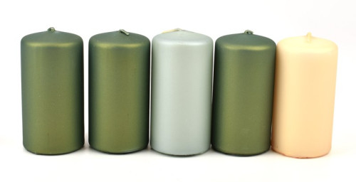 Adventní svíčky Emocio, zelené metal mat, 4 x 7,5 cm, 4+1 ks - 1