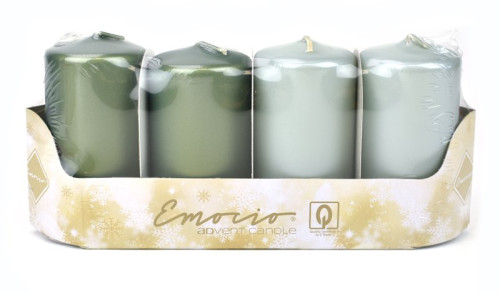Adventní svíčky Emocio, zelené metal mat, 4 x 7,5 cm, 4 ks