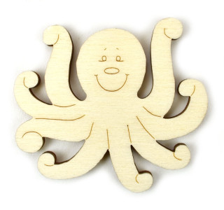 Dřevěný výřez, chobotnice, 5,5 x 5 cm
