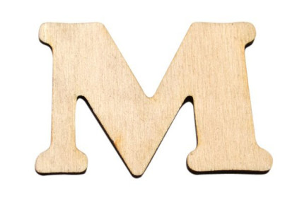 Dřevěný výřez písmeno M, 5,5 x 4 cm