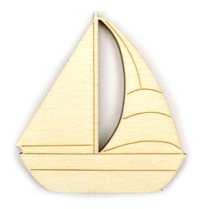 Dřevěný výřez, plachetnice, 5 x 5,5 cm