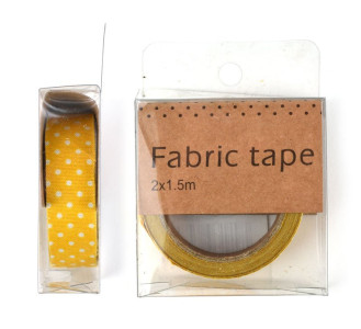 Lepicí páska, textil, žlutá s puntíky, 1,5 cm, 2 m
