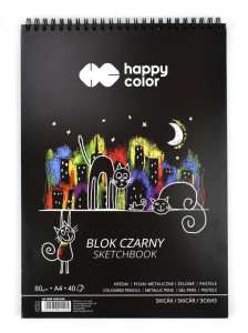 Skicák Happy Color, černý, se spirálou, 80 g, 40 listů, A4